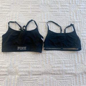 VS Pink black sports bra and cage bralette